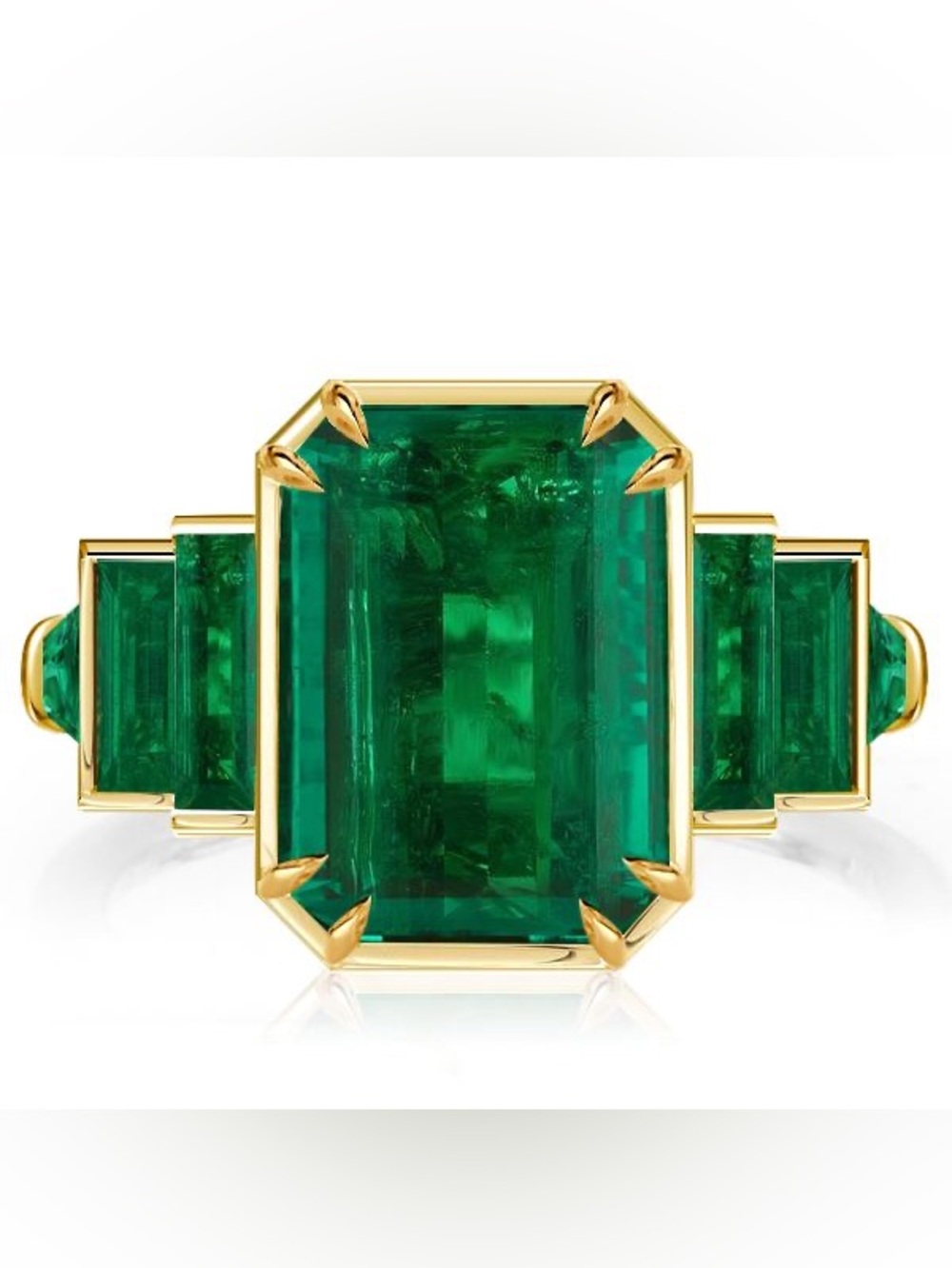 Italo Golden Seven Stone Emerald Engagement Ring Unique Engagement Ring